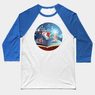 Magic book with Christmas tree and Santa Baseball T-Shirt
